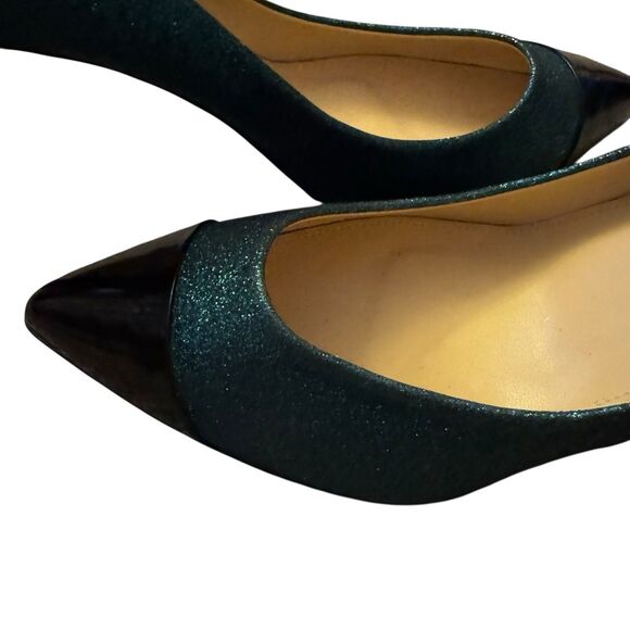 J CREW Teal Black Glitter Sparkles Captoe Heel Size 10 Pump Holiday Shoe - Picture 12 of 13